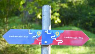 Markering wandelen op de Liechtenstein Trail.
