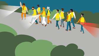 Verkeersregels wandelen in groep.